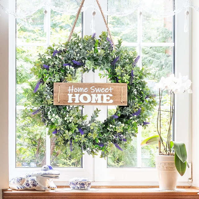 Spring letter hanging flower wreath 40CM wooden pendant home decoration door hanging simulation flower wreath