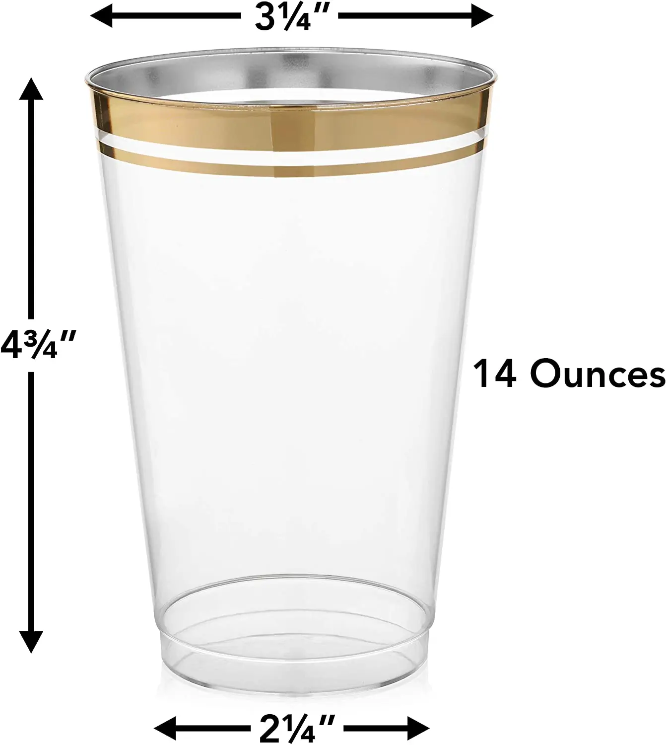 14 oz 100 Count Gold Rimmed Cups Heavy-duty & Fancy Disposable Hard Plastic  Cups with Gold Rim for Wedding Elegant Party Cups