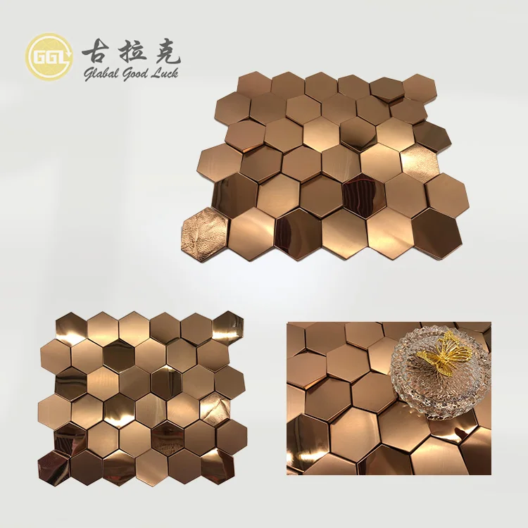 Hexagon Luxury Wall Tiles Glossy Gold Metal Mosaic for Backsplash