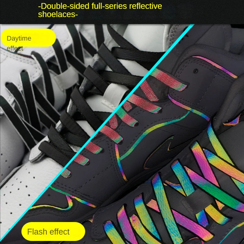 Colorful Holographic Reflective Polyester Shoelaces AJ1AF1 Anime Black & White Chameleon Laser Bootlaces for Sneakers