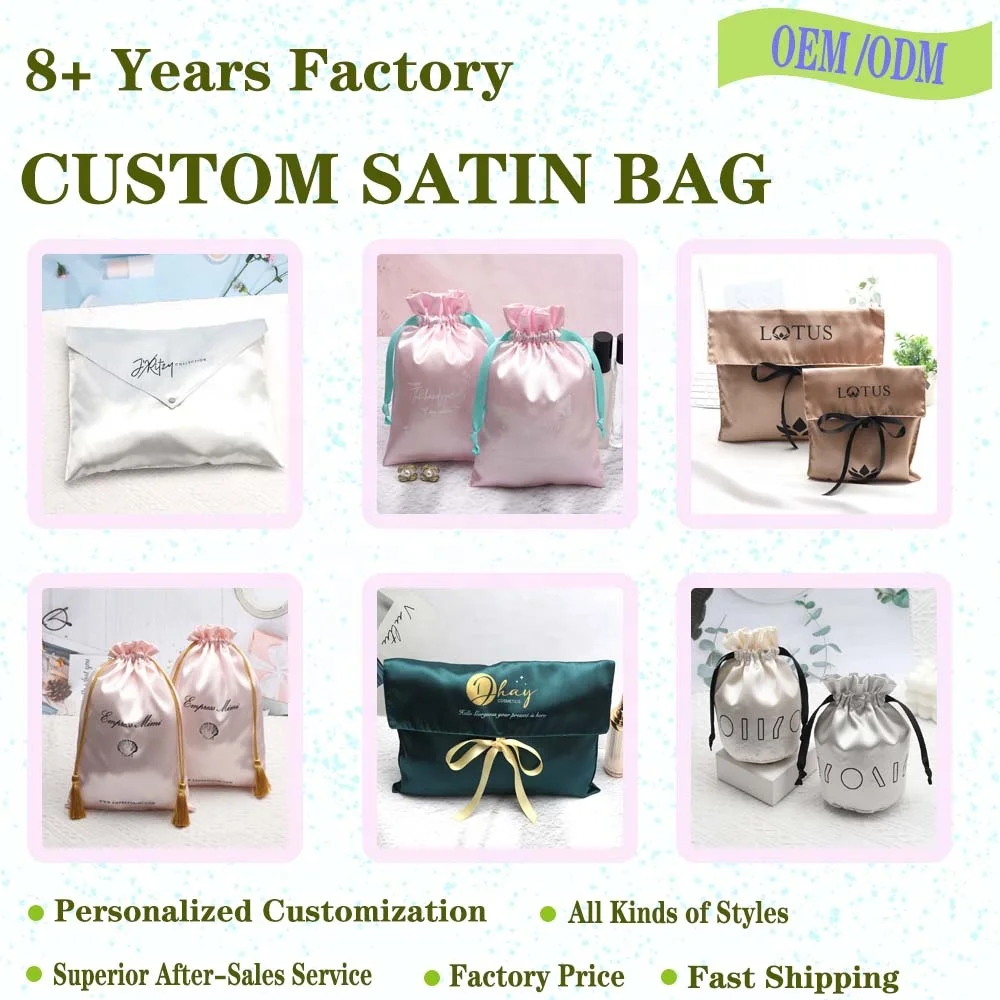 Luxury Foldable Cosmetic Envelope Satin Bags Custom Logo Travel Storage Clothes Hair Packaging Dust Bag