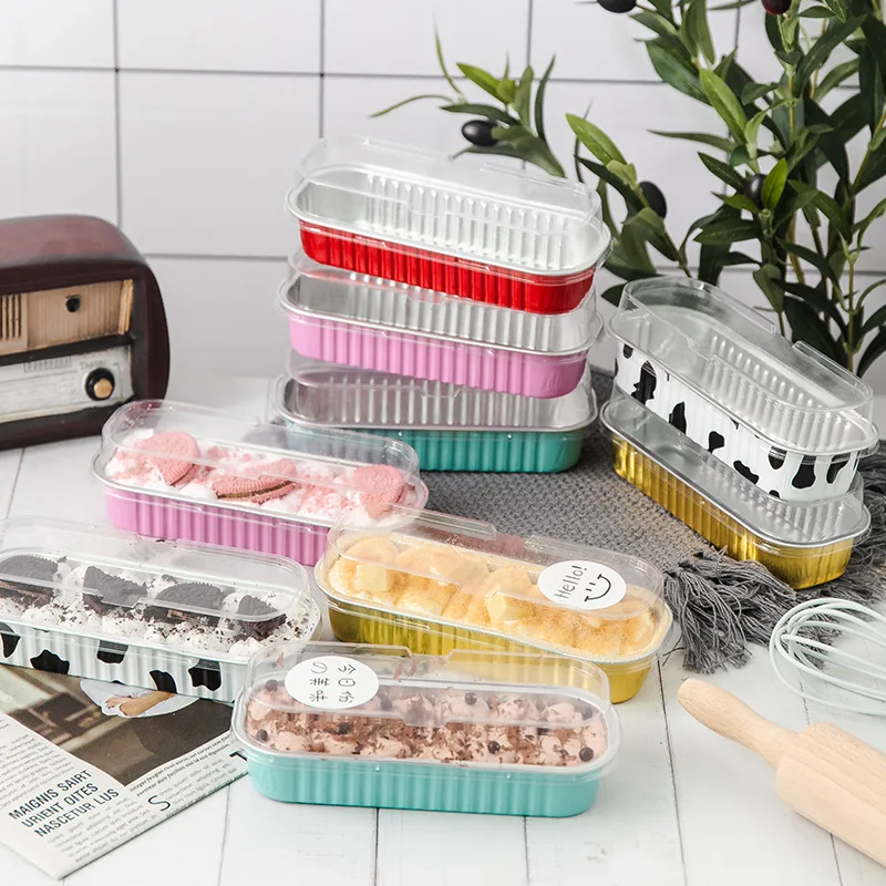 Mousse Cake Packaging Box Rectangular Aluminum Foil Dessert Transparent Containers Bakery Food Cheese Boxes