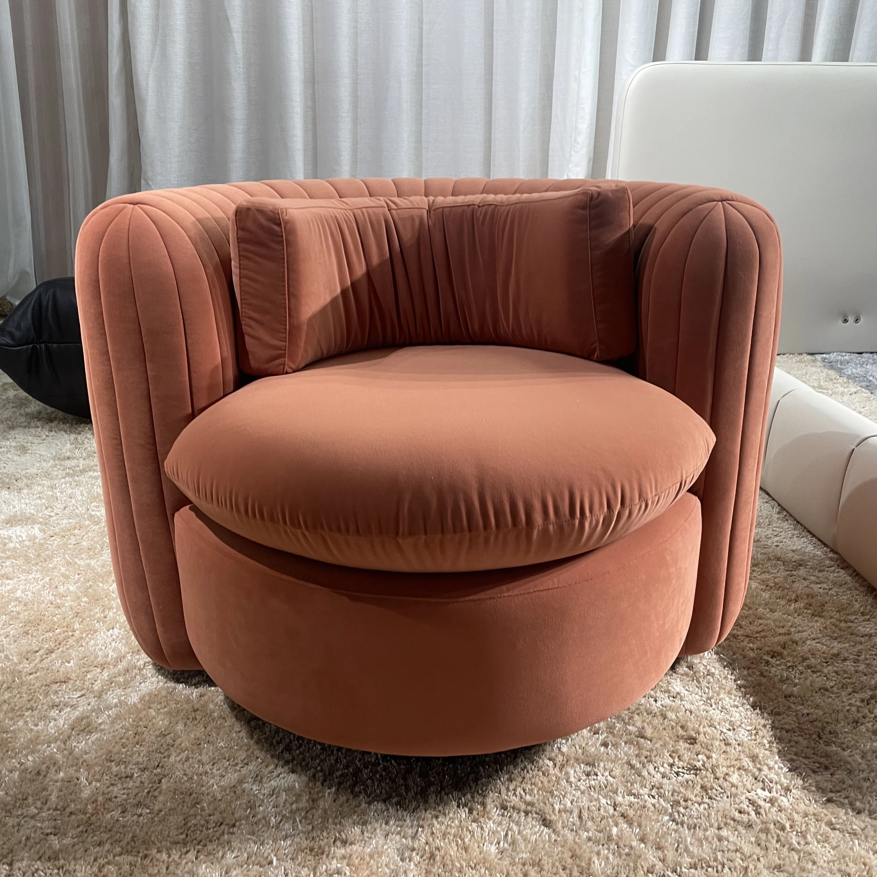 Nordic Latest Design Single Sofa Design Small Velvet Boucle Armchair Upholstered Round Swivel Armchair