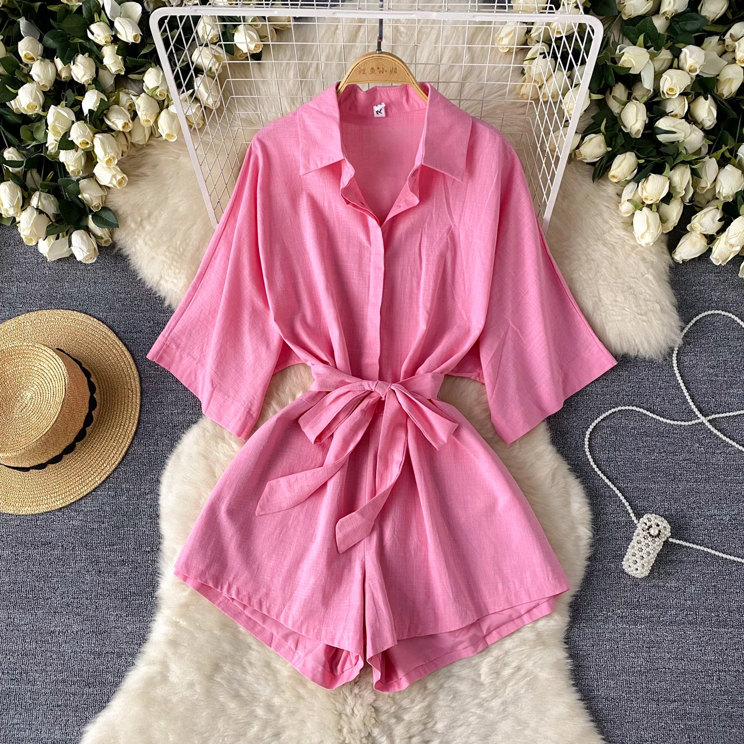 Basics V-neck Tunic Jumpsuit For Women High Waist Lace Short Jumpsuit Ladies Casual Overalls Wholesale