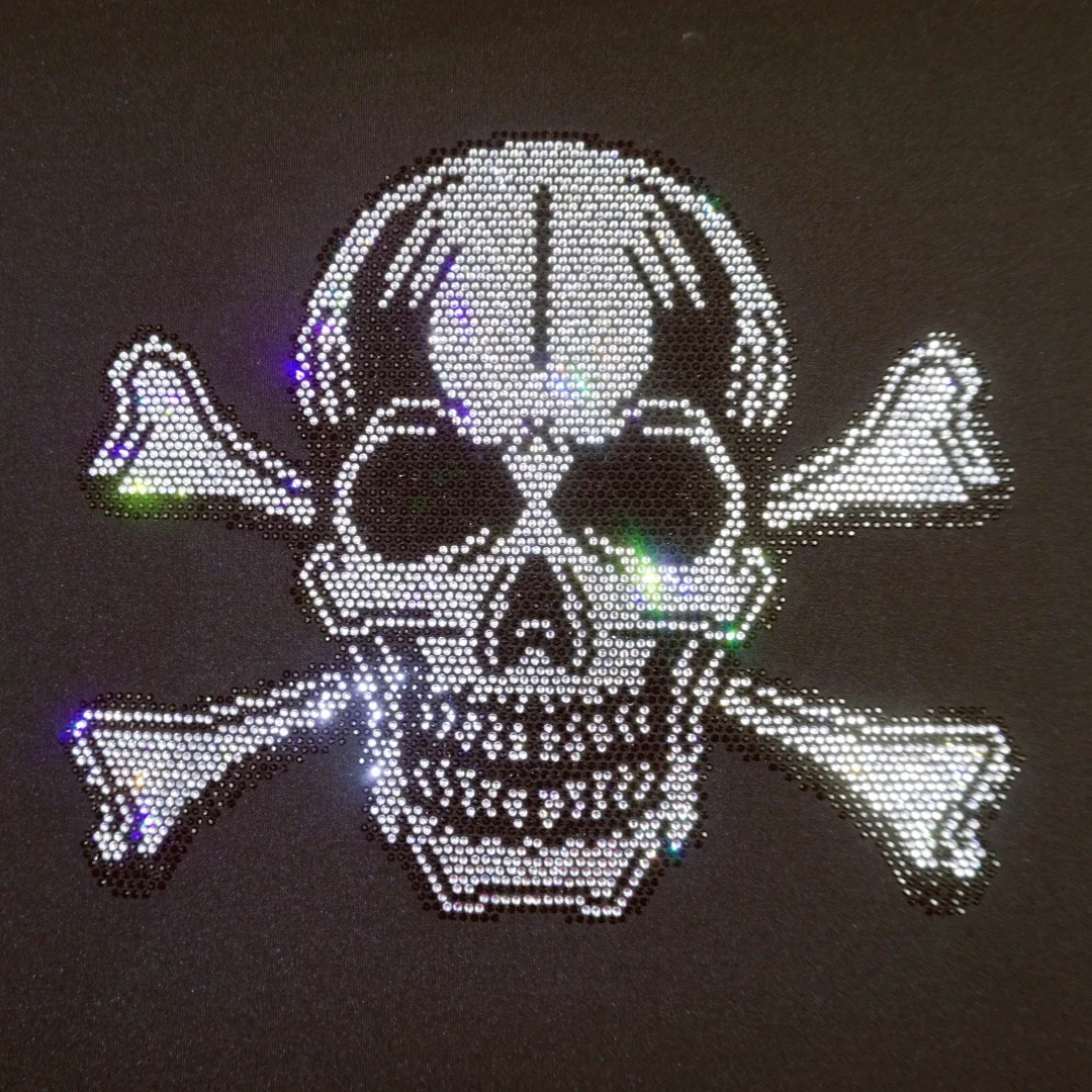crystal Skull bone Rhinestone Transfer Hotfix Iron-on Motif Applique diamond rhinestone heat transfer for men hoodie