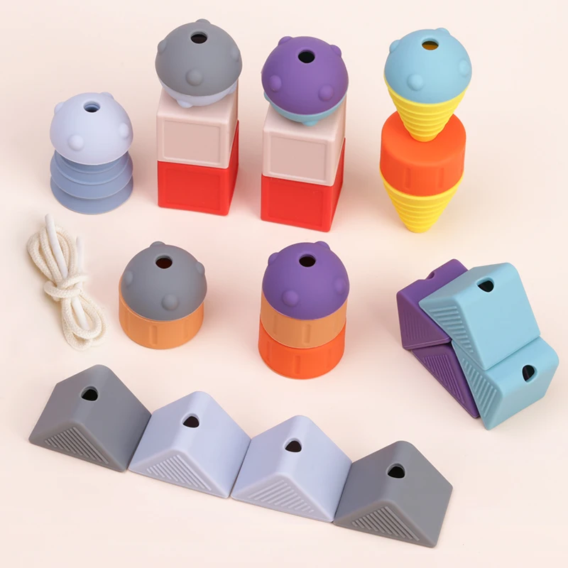 Wholesale Custom Logo Imagination Exercise Building Blocks Toy Autistic Children Kid Gift Toy Sensory Silicone Stacking Toy