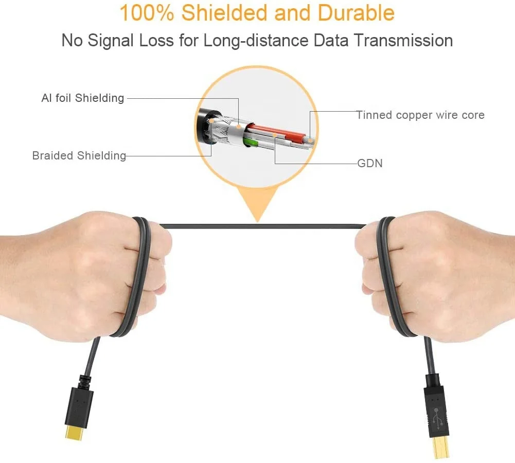 USB Type C to USB 2.0 Type B Printer Scanner Cable Compatible for for DJ Controller MIDI Keyboard Piano Scanner and More