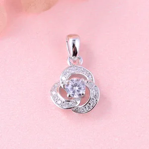 Fancy Jewelry 925 Sterling Silver Pendants 3A Cubic Zirconia Rhodium Plated Beautiful Flower Shape Pendant