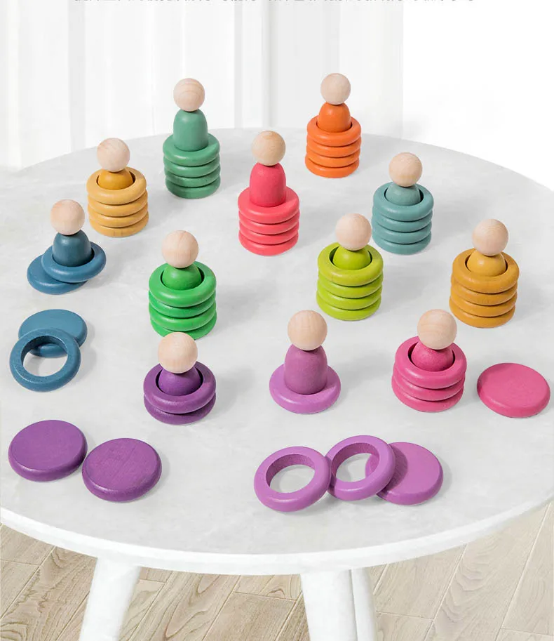 2023 New Design Logic Wooden Colorful Balls in Cups Montessori Toy Games Exercise Attention Patience for Children