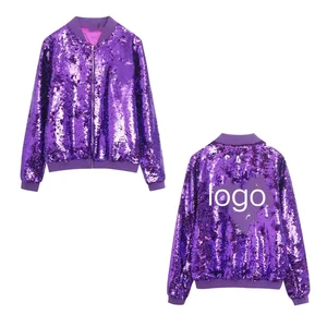 OEM Customizable Fashion Sequins Jacket Hot Selling Purple Color in Spring Children Jacket in Stage for Any Occasion