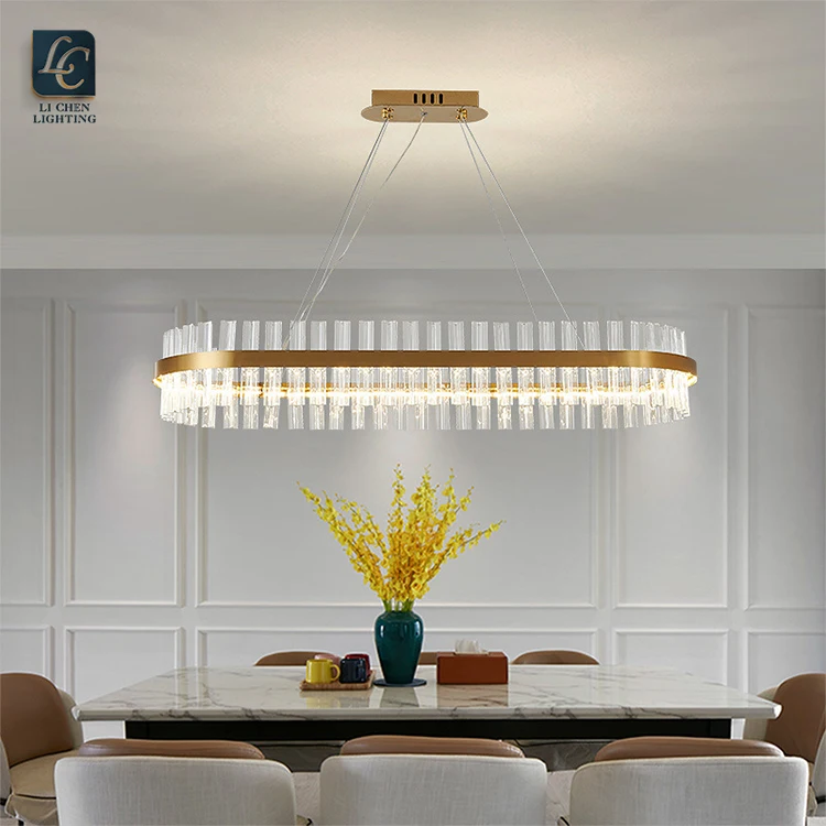 P0019 Modern Linear Glass Chandelier – Luxury Island Pendant Light for Dining Room Table
