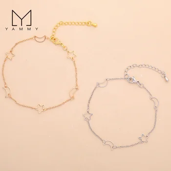 Women 18K Gold Plated Brass Copper Inspired Woven Mesh Bracelet Wholesale Custom Star Moon Chain Bracelet Necklace