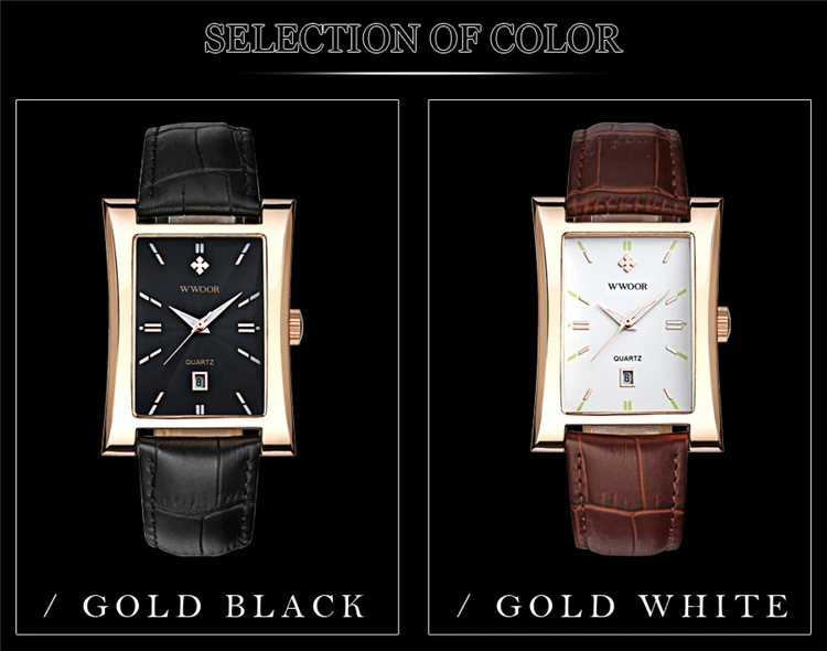 WWOOR 8017 Men's Square Watches Top Brand fashion Leather Strap Quartz Waterproof Date Clock Male Casual Business Wrist Watch