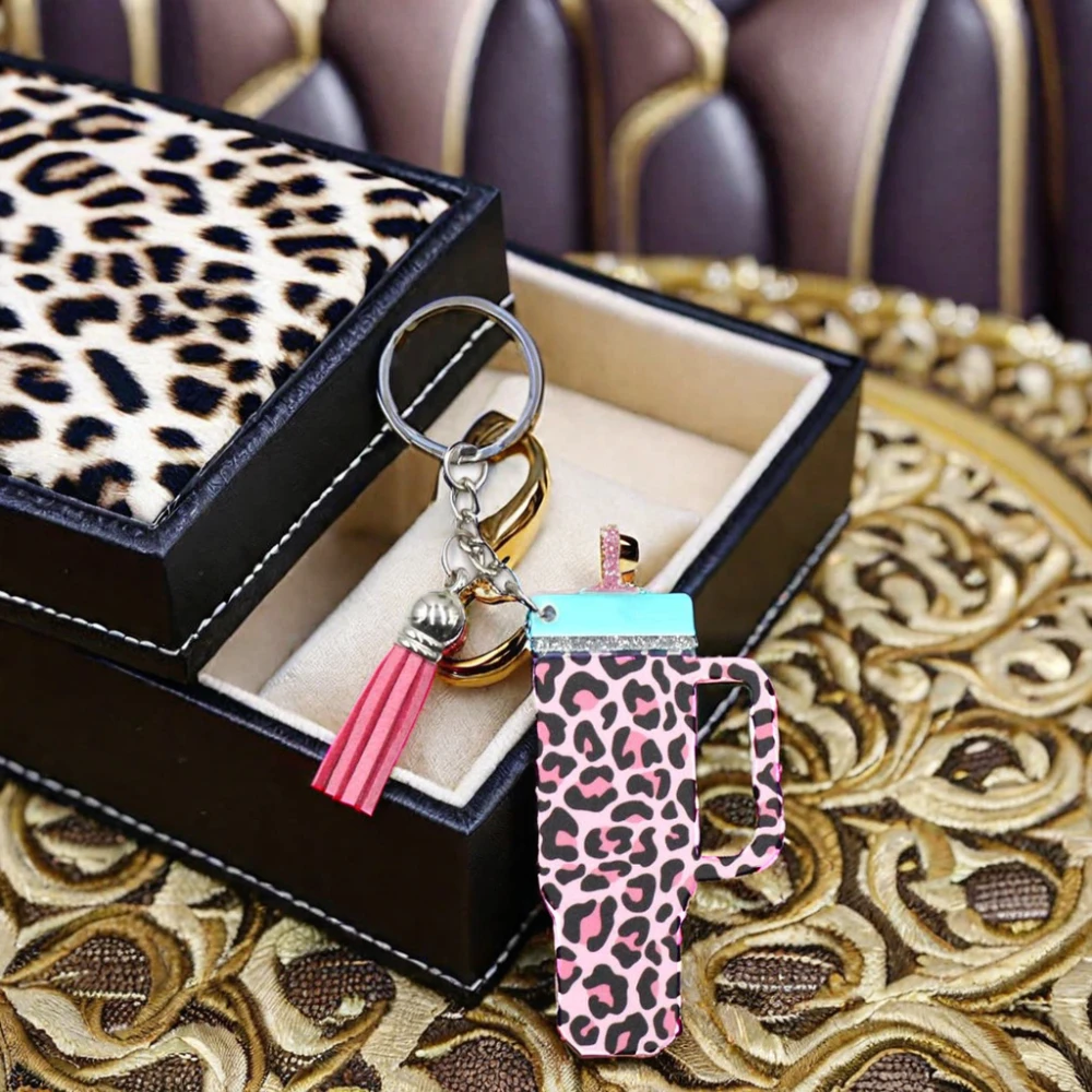 YCXKH1340 Women's Long Chain Metal Keychain UV Printed Leopard Bag Tumbling Cup Unique Gift Type supplier