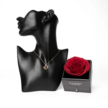 Valentine's Day Gift preserved rose flower long lasting rose with jewelry Acrylic box Preserved Eternal Rose