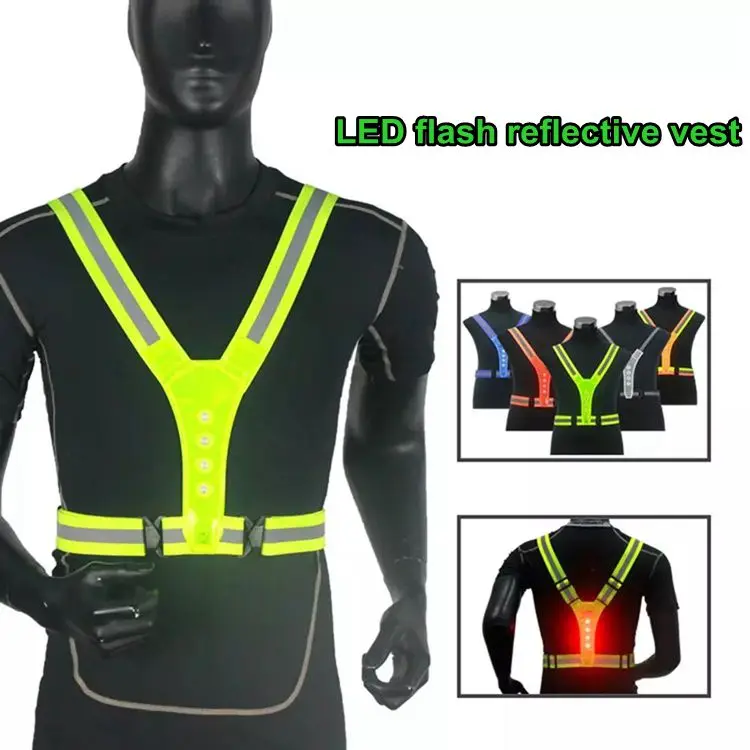 Kid Adult Traffic Worker Wear High Visibility LED Flashing Reflective Safe Elastic Strap Vest Belt Outside Activity