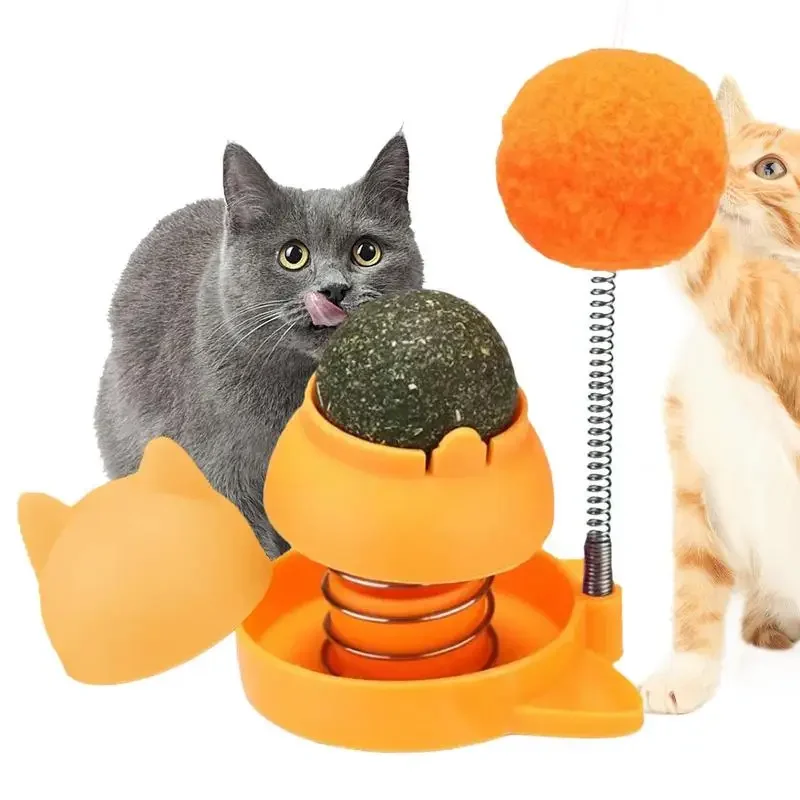 Catnip Wall Toys Rotatable Cat Licking Balls Edible and Healthy With Spring Ball Catnip Bubbles Lickables for Cats Catnip Ball