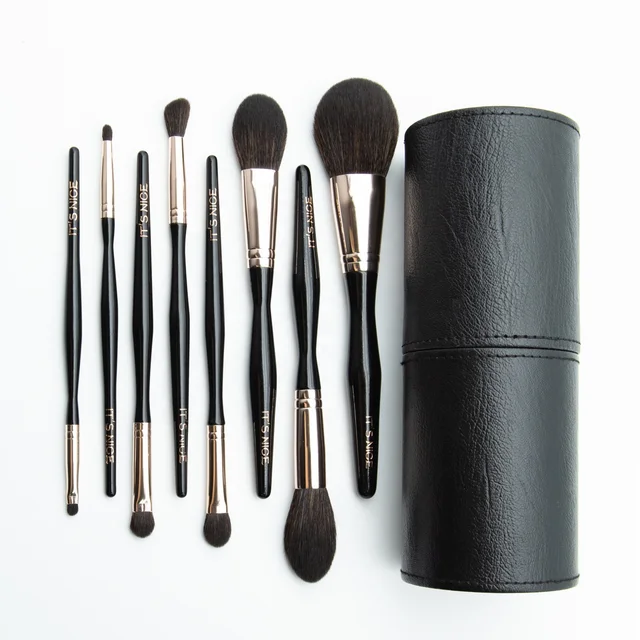 RTS Professional 8-Piece Black Fairy Makeup Brush Set with PU Canister High Quality Synthetic Hair for Daily Foundation Makeup