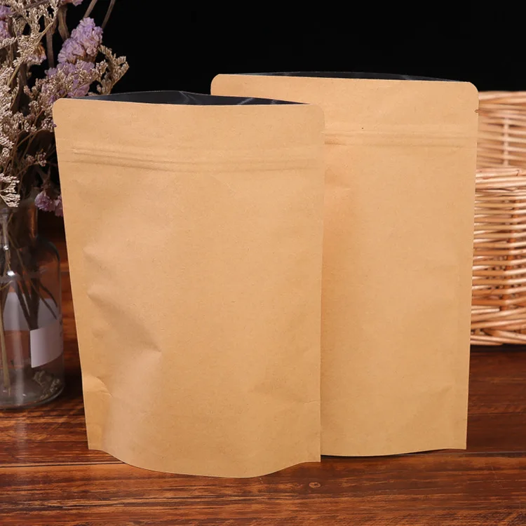Custom Biodegradable Kraft Paper Stand Up Child Proof Zip Lock Packaging Bags For Snacks and Bars