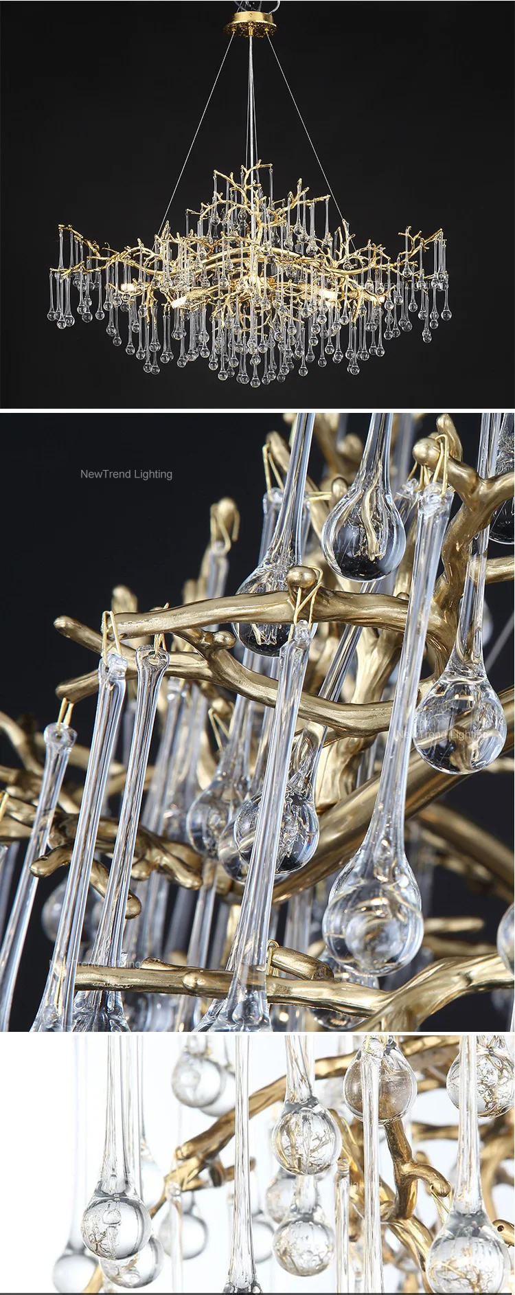 lc qm07 modern indoor decoration plating gold villa home living room dining living room glass branch led chandelier-2