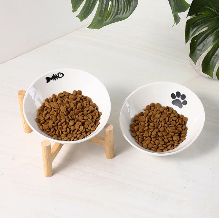 fish bone logo anti-skid pet supplies ceramic pet food bowl cute