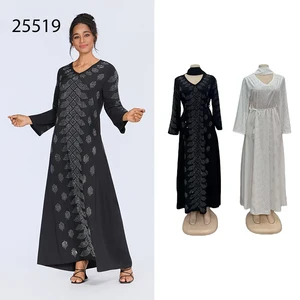 New Wholesale Middle Eastern Muslim Large Size Robe Bright Diamond Long Sleeve V-neck Dress