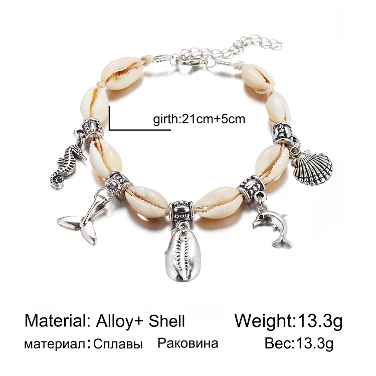 Adjustable Trendy Summer Shell Anklet Sea Shell Dolphin Seahorse Charms Anklet Handmade Boho Hawaiian Beach Anklets for Girls