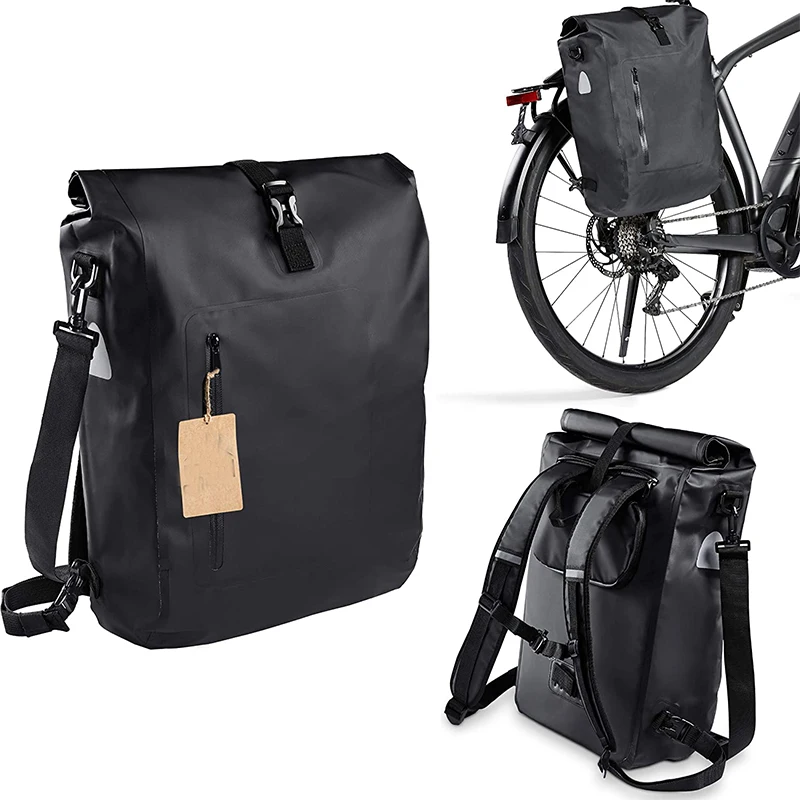 Waterproof Roll Top Bike Rear Rack Bag - Convertible Pannier Pack with ...