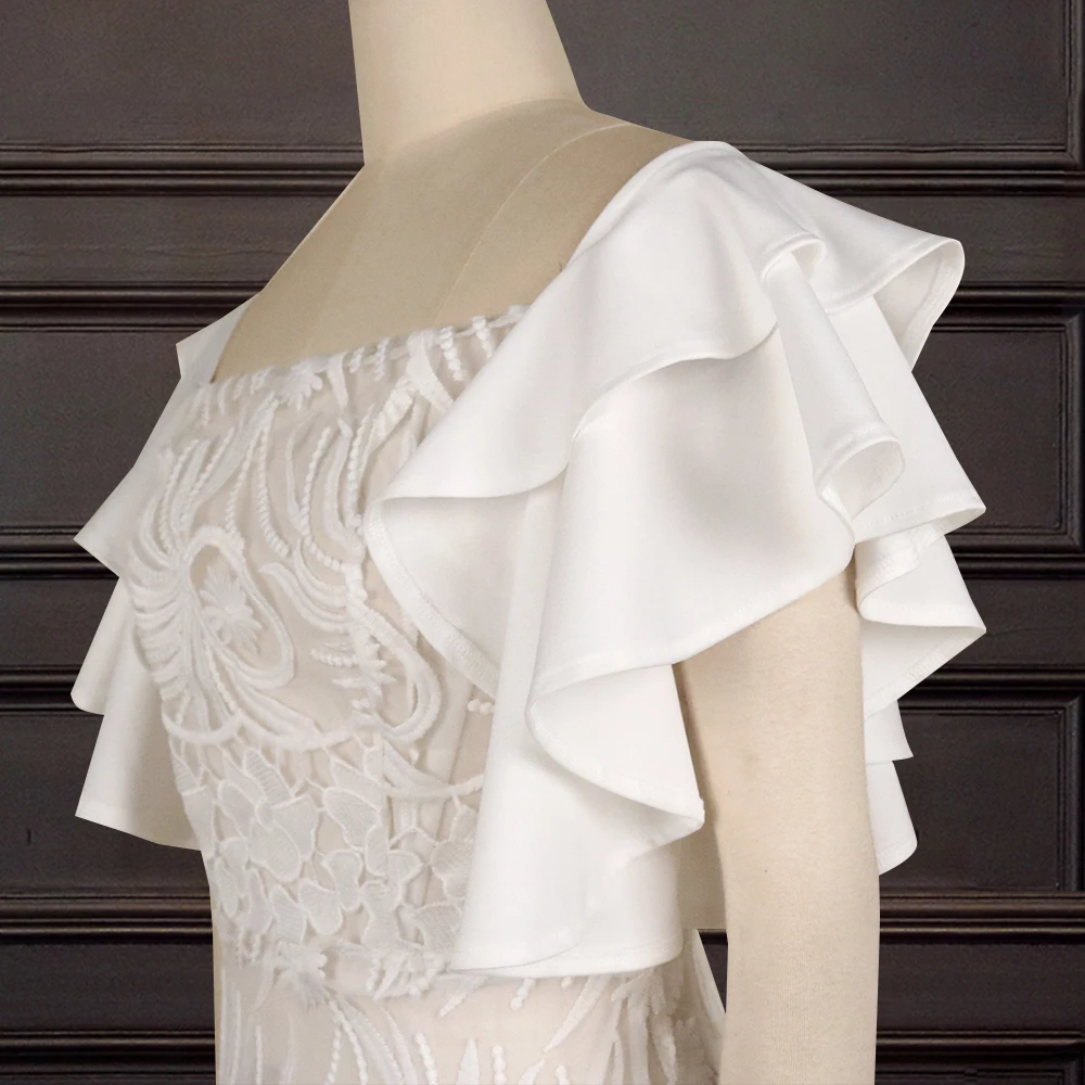 Latest Elegant White Lace Chic One Shoulder Ruffle Lady Evening Dress