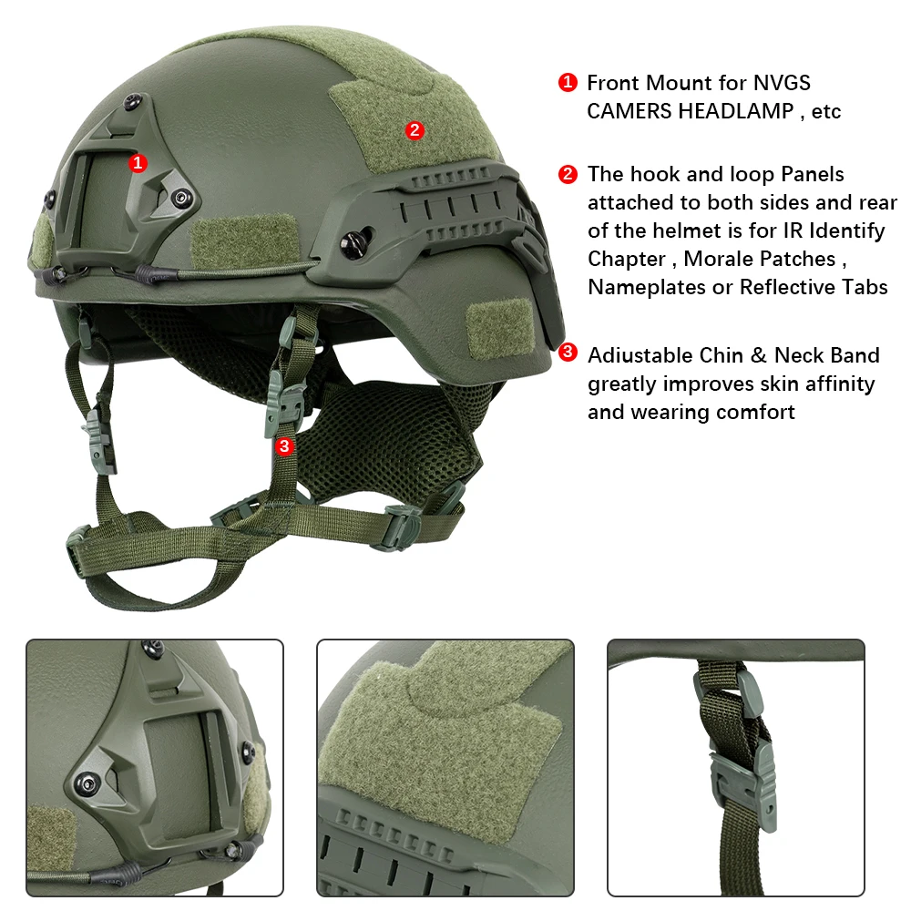 Aramid And Pe Mich Helmet With Rails New Upgrade Suspension Ear