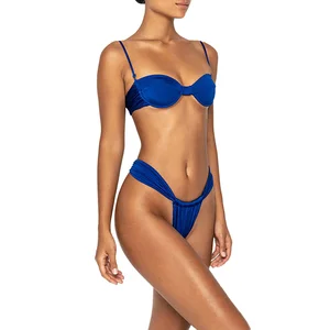 Handmade Underwire Top Bikini Set for Women Double Lined Fabric Seamless Brazilian Bottom High Cut Bikini