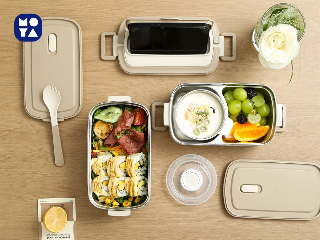 Custom Insulated Stainless Steel Compartment Lunch Box Stackable Bento ...
