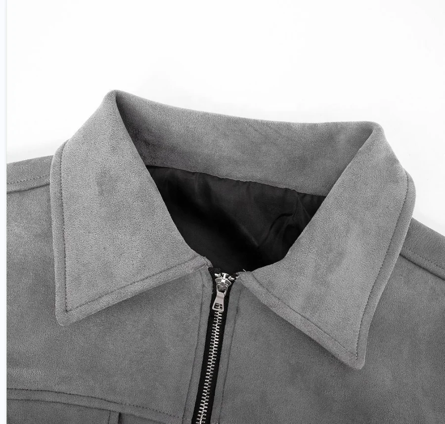 OEM Clothing Winter Autumn Custom Logo Suede Jacket Men High Street Multi-pocket Loose Zipper Casual Men's Solid Color Jacket