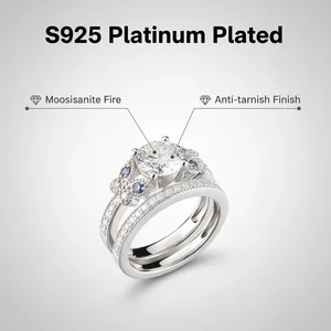 925 Sterling Silver Plated Platinum Rings Set Butterfly Moissanite Sparkly Stackable Rings for Women Couple Wedding Fine Jewelry