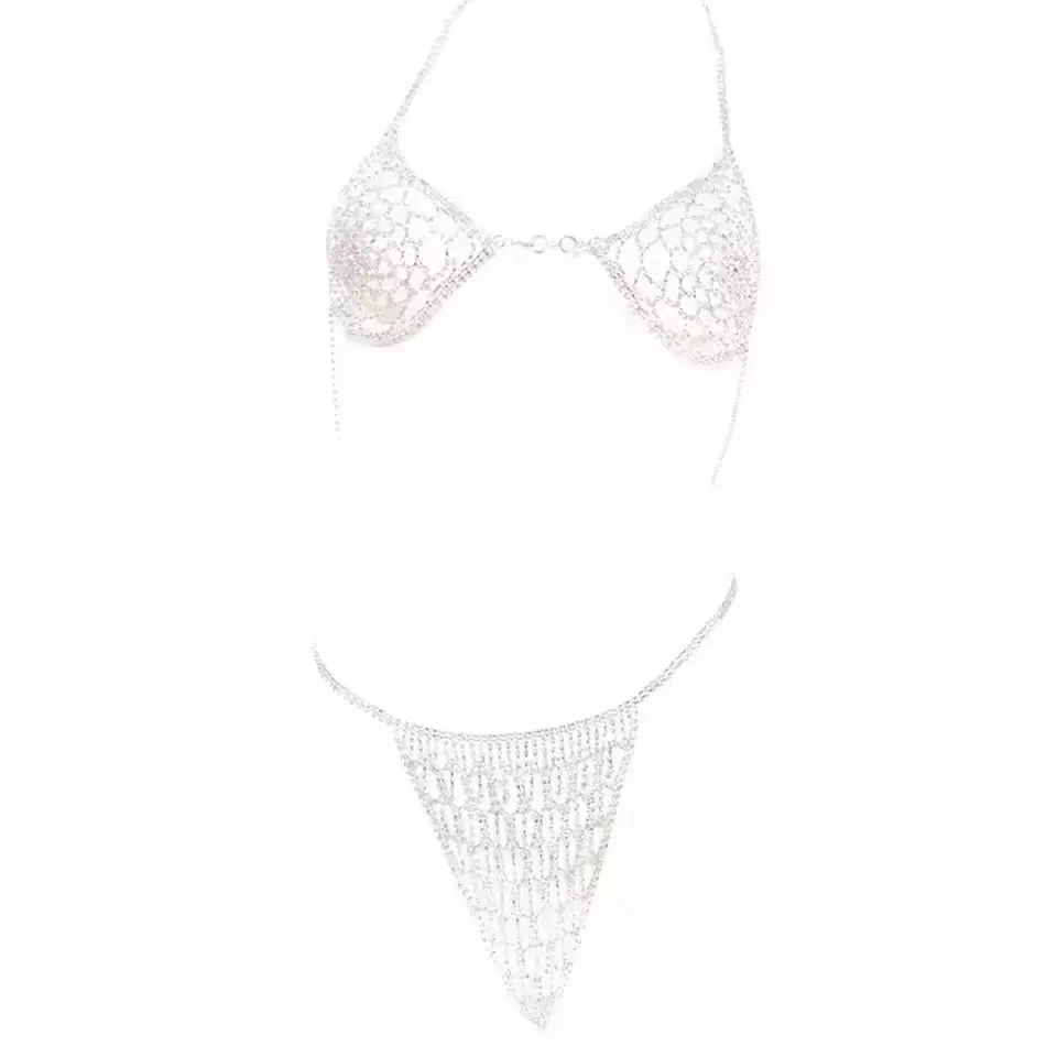 Sexy Beach Crystal Bikini Set With Personalized Rhinestone Bra Thong Body Chain Jewelry Buy 