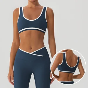 Roregal New Color Blocking Wide Shoulder Straps Sports Bra Fitness Women'S Yoga Bra With Chest Pad