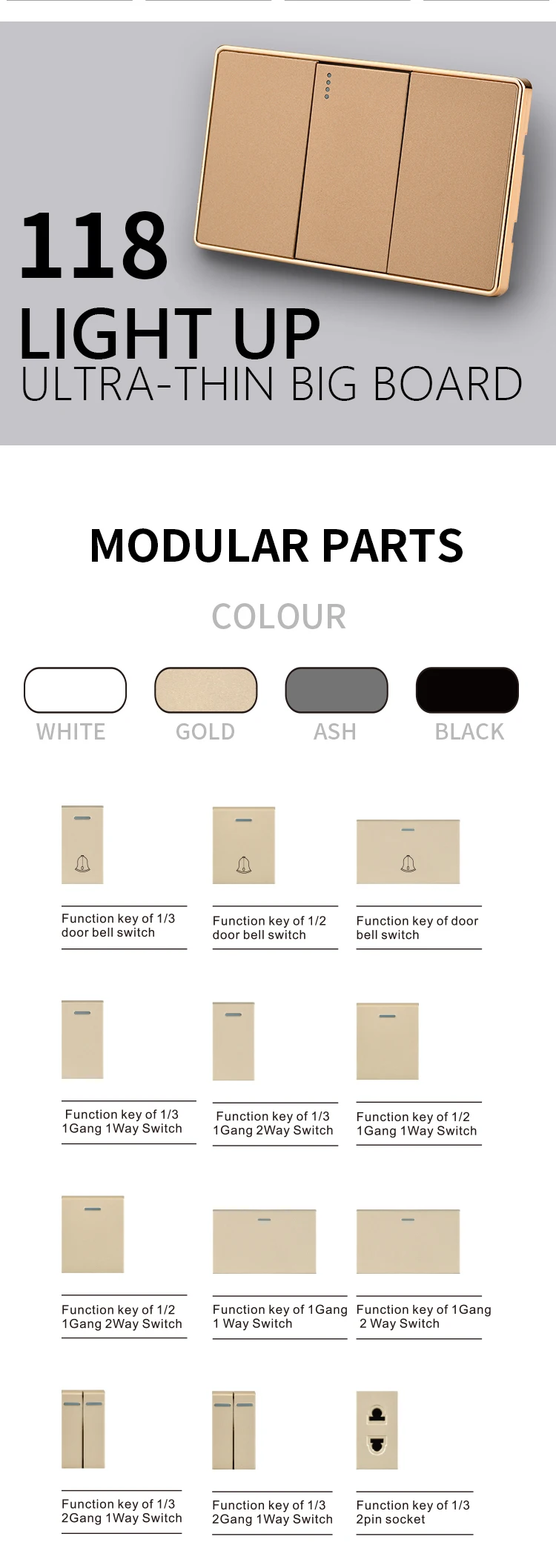 South Africa Standard Plug Socket 3 Gang 2 Way Light Switch 16a