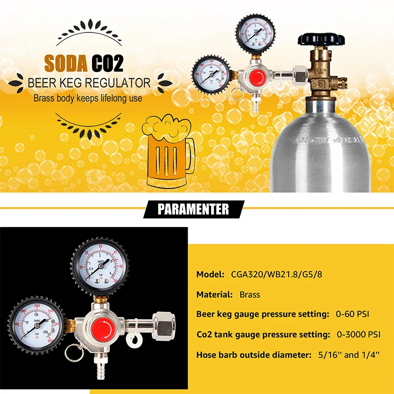 Dual Gauge Keg Beer Co2 Regulator Cga320 Inlet For Draft Beer Homebrew