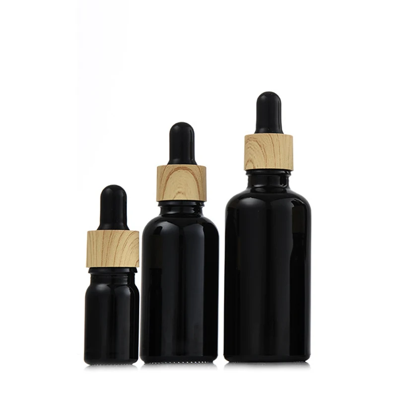 Various Capacities Empty Black Glass Unique Essential Oil Dropper Bottle