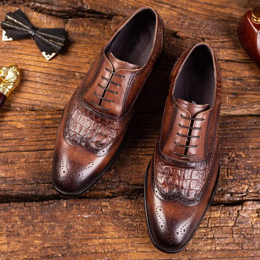 Brown Black Men Casual Dress Leather Shoes Lace Up Pu Leather Luxury Party Groom Wedding Pointed Toe Shoes For Men