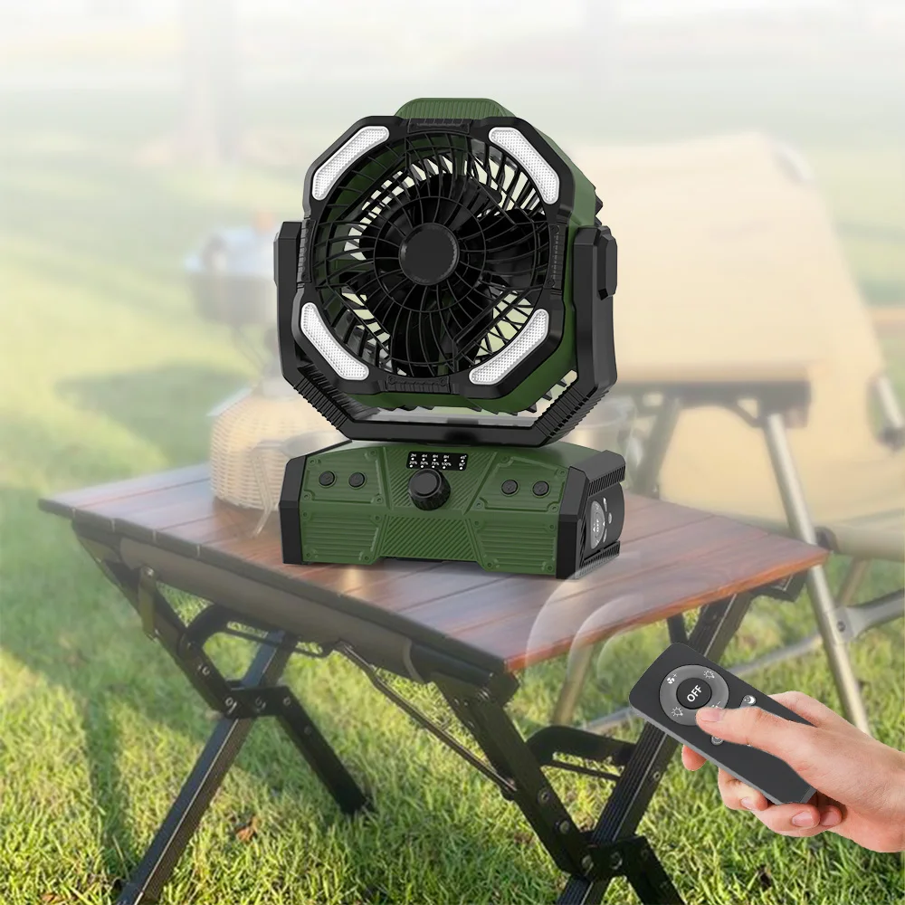 thumbnail image 2 of 30000mAh Portable Camping Fan With LED Light - Rechargeable USB Tent Fan With Hooks, 8-50 Hour Runtime 2 of 10
