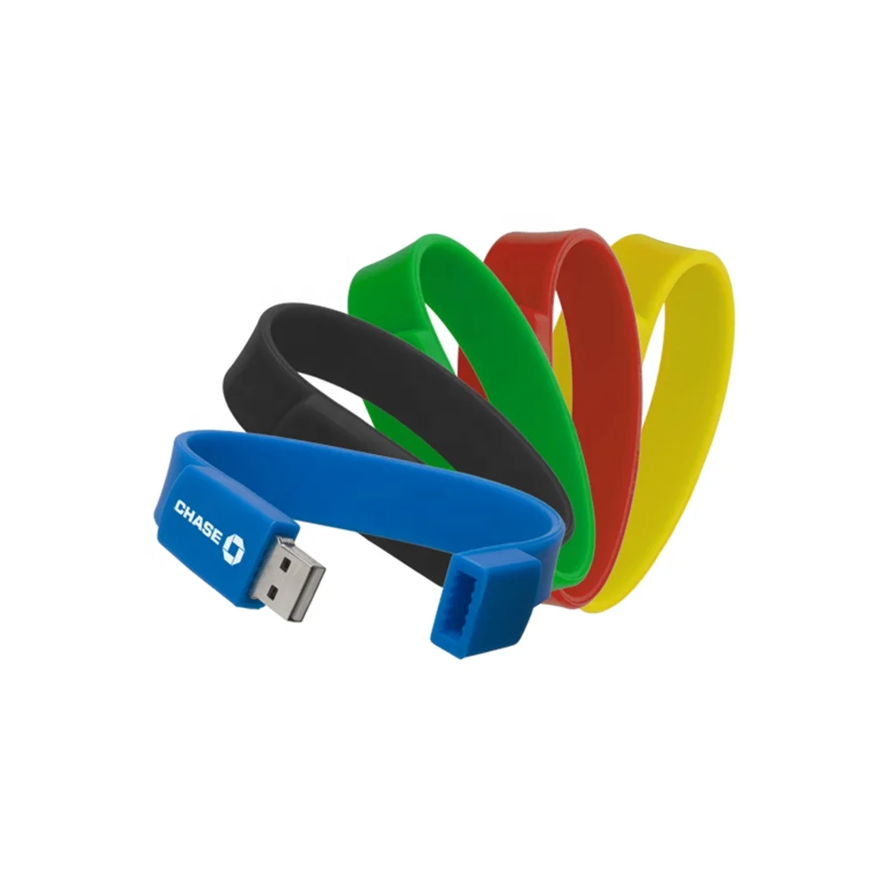 Cheap Custom Medical Silicone USB Flash Drive Bracelet Real Capacity 64gb 128gb Memory Stick Red Yellow Blue Rubber Wristbands