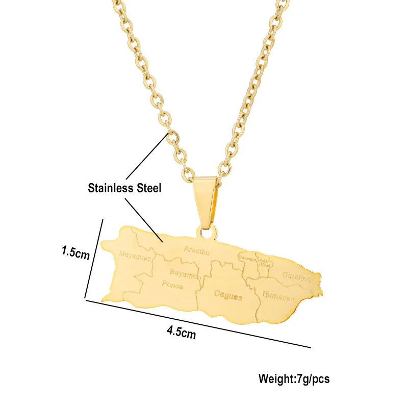 Blues Stainless Steel Map Jewelry Puerto Rico Map Necklace For Men And