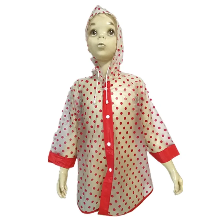 Red Polka Dots Transparent Kids Raincoat PVC Rain Wear Raincoat