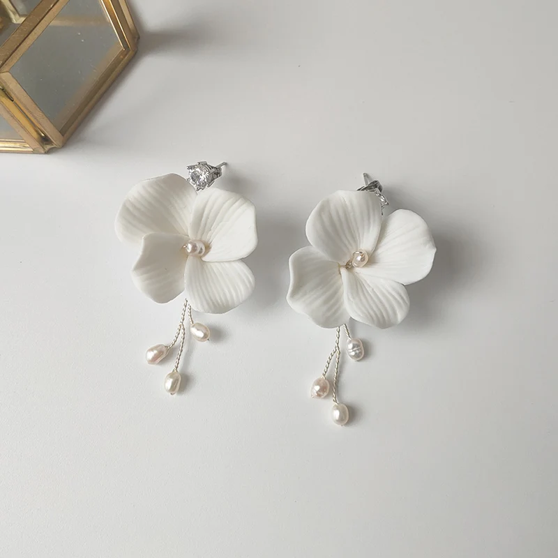 Mixed Styles Handmade Ceramic Flower Bridal Earring Wedding Pearl Earrings Fashion Women aperçu 7