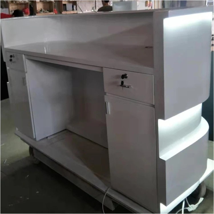 Wave Shape Design Led Light Small Source Marble Texture Front Desk White Office Reception Desk