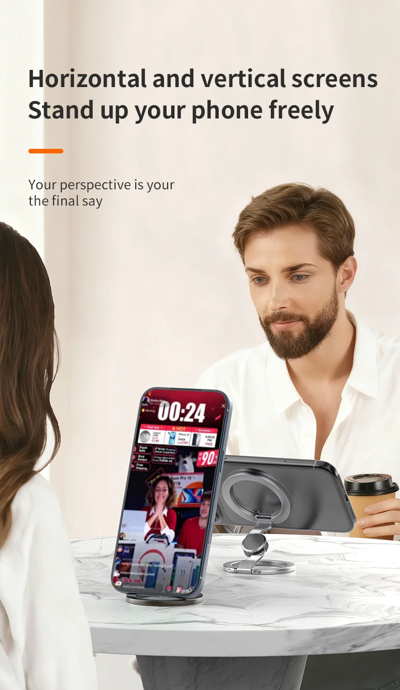 Fingertip Gyroscope Magnetic Phone Holder Fully Foldable Double Sided Stand with Kickstand for Smartphone