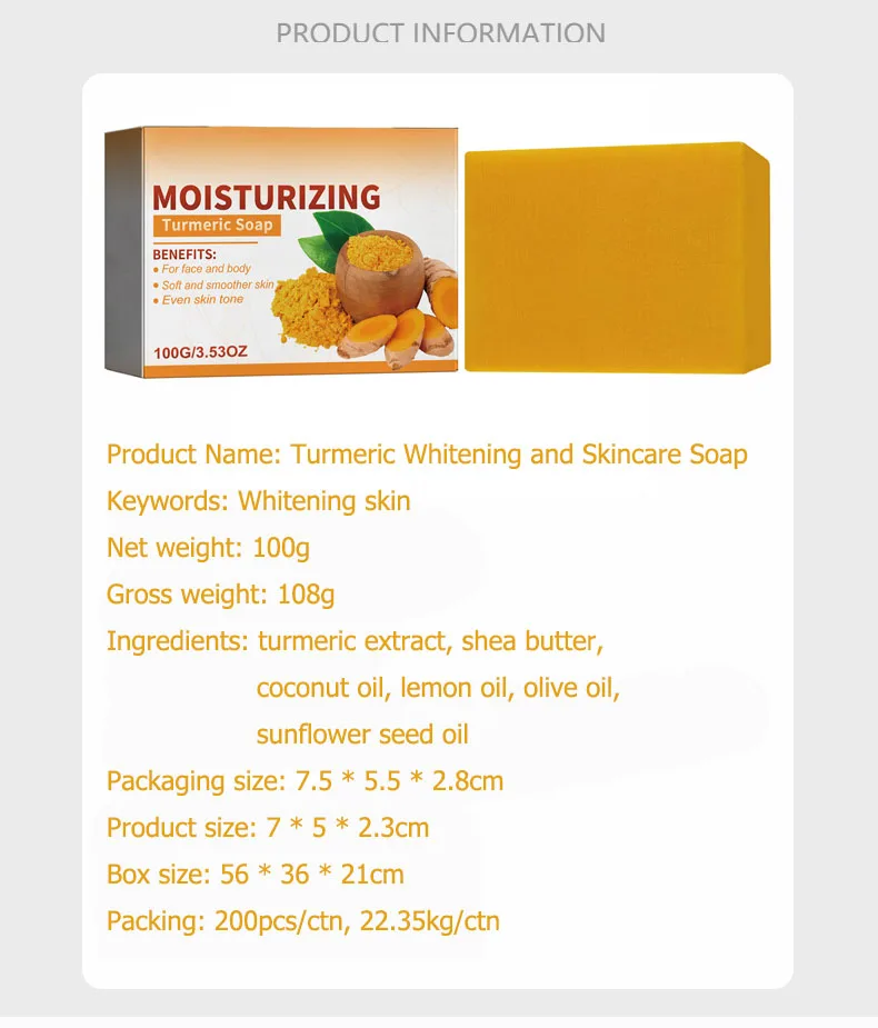 Organic Tumeric Soap Acne Dark Spots Remove Skin Whitening Body All-Natural Handmade lymphatic bleaching Ginger turmeric Soap