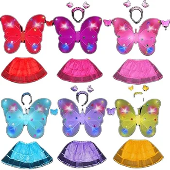 Hot Sale Kids Party Costume Led Fairy Dress With Butterfly Wings