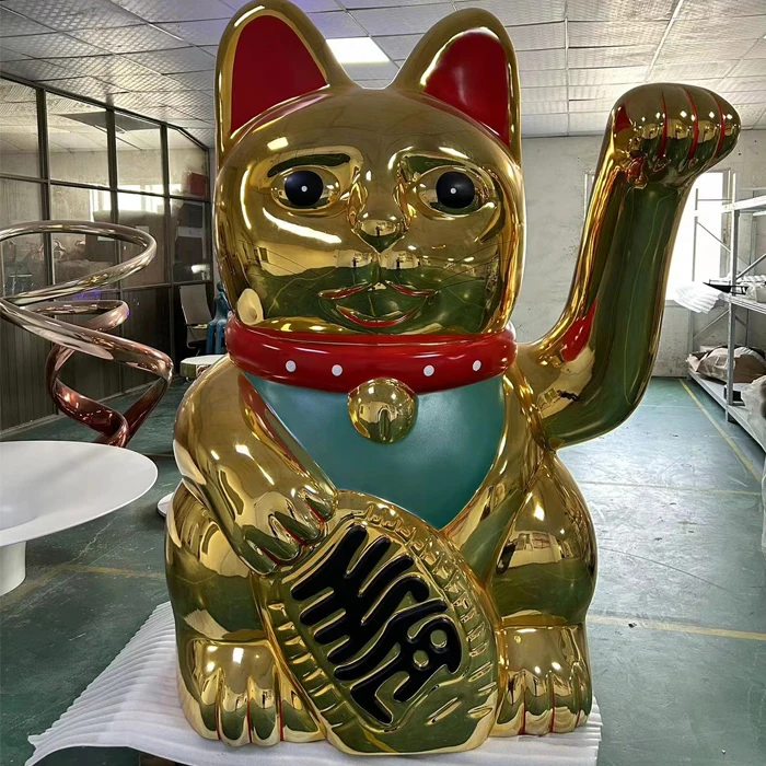 Lucky Fortune Cat Sculpture - FRP Fiberglass Resin Animal Statue for Hotel/Mall Entrance Decoration